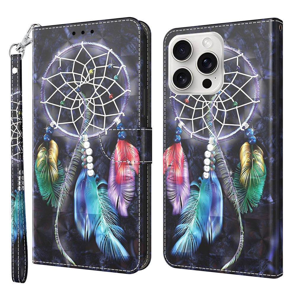For iPhone 16 Pro Max Case Stand Pattern Printing Leather Phone Cover