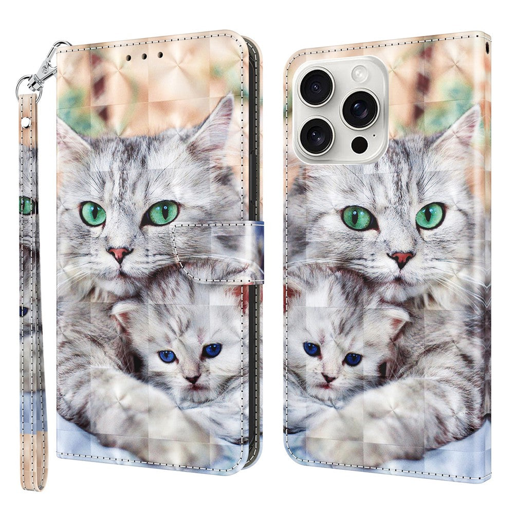 For iPhone 16 Pro Max Case Stand Pattern Printing Leather Phone Cover