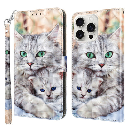 For iPhone 16 Pro Max Case Stand Pattern Printing Leather Phone Cover