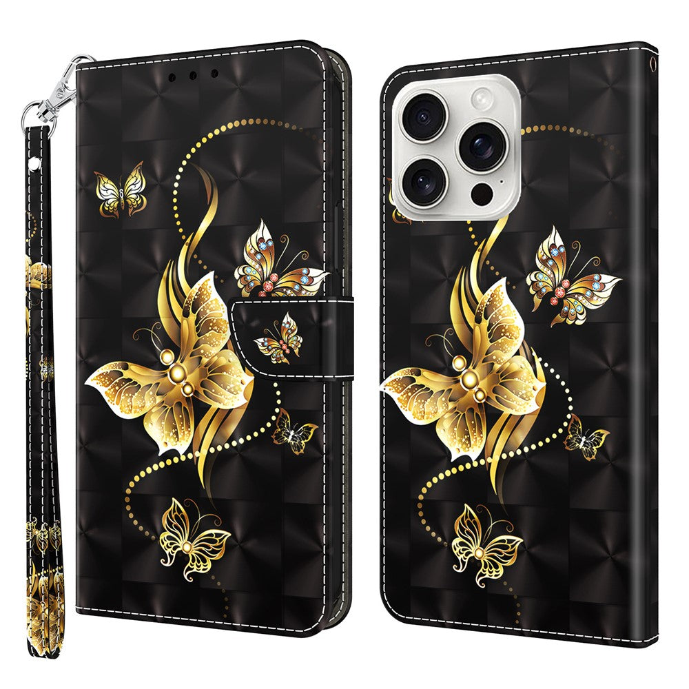 For iPhone 16 Pro Max Case Stand Pattern Printing Leather Phone Cover