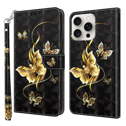 For iPhone 16 Pro Max Case Stand Pattern Printing Leather Phone Cover