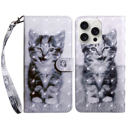 For iPhone 16 Pro Max Case Stand Pattern Printing Leather Phone Cover