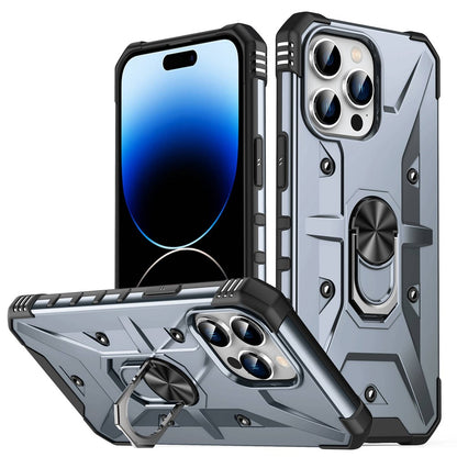 For iPhone 14 Pro Max Armor Case Hard PC Soft TPU Impact-Resistant Protective Cover with Ring Kickstand