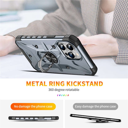 For iPhone 14 Pro Max Armor Case Hard PC Soft TPU Impact-Resistant Protective Cover with Ring Kickstand