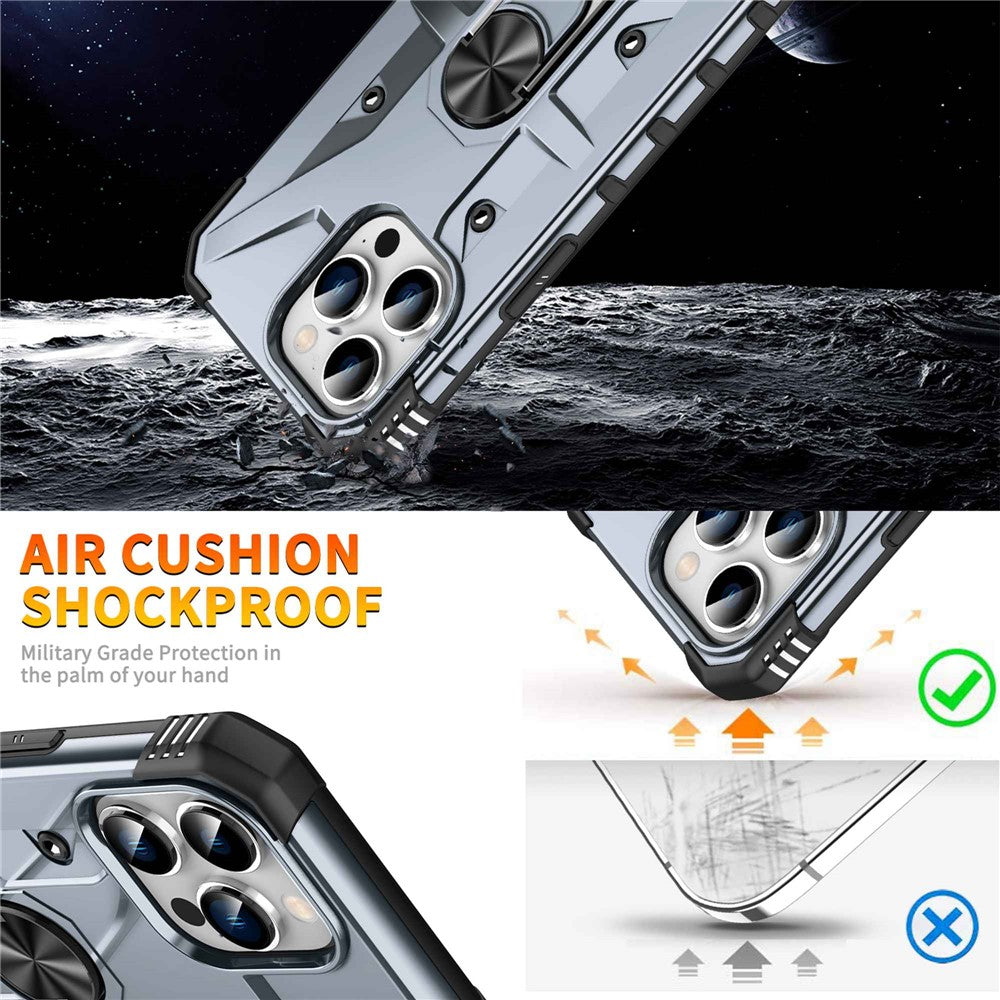 For iPhone 14 Pro Max Armor Case Hard PC Soft TPU Impact-Resistant Protective Cover with Ring Kickstand