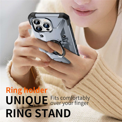 For iPhone 14 Pro Max Armor Case Hard PC Soft TPU Impact-Resistant Protective Cover with Ring Kickstand