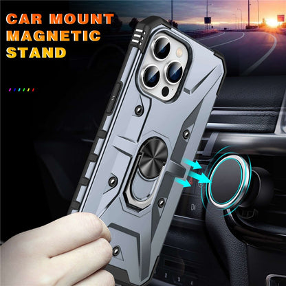 For iPhone 14 Pro Max Armor Case Hard PC Soft TPU Impact-Resistant Protective Cover with Ring Kickstand