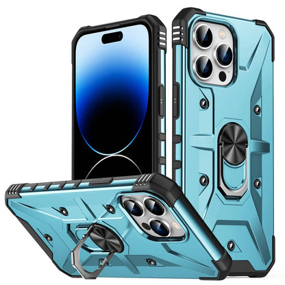 For iPhone 14 Pro Max Armor Case Hard PC Soft TPU Impact-Resistant Protective Cover with Ring Kickstand