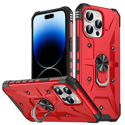 For iPhone 14 Pro Max Armor Case Hard PC Soft TPU Impact-Resistant Protective Cover with Ring Kickstand