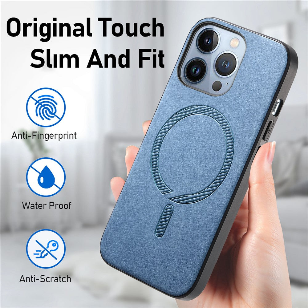 B1 For iPhone 16 Pro Leather Back Case Compatible with MagSafe Skin-Touch Phone Cover