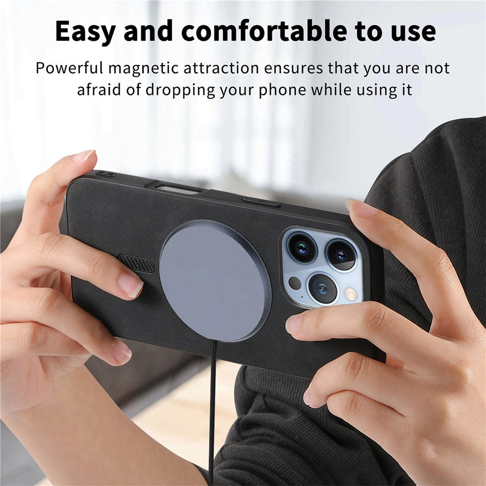 B1 For iPhone 16 Pro Max Leather Back Case Compatible with MagSafe Skin-Touch Phone Cover