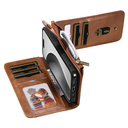 For iPhone 16 Pro Magnetic Case Detachable PU Leather Zipper Wallet Cover
