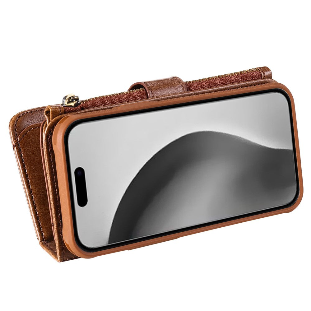 For iPhone 16 Pro Magnetic Case Detachable PU Leather Zipper Wallet Cover