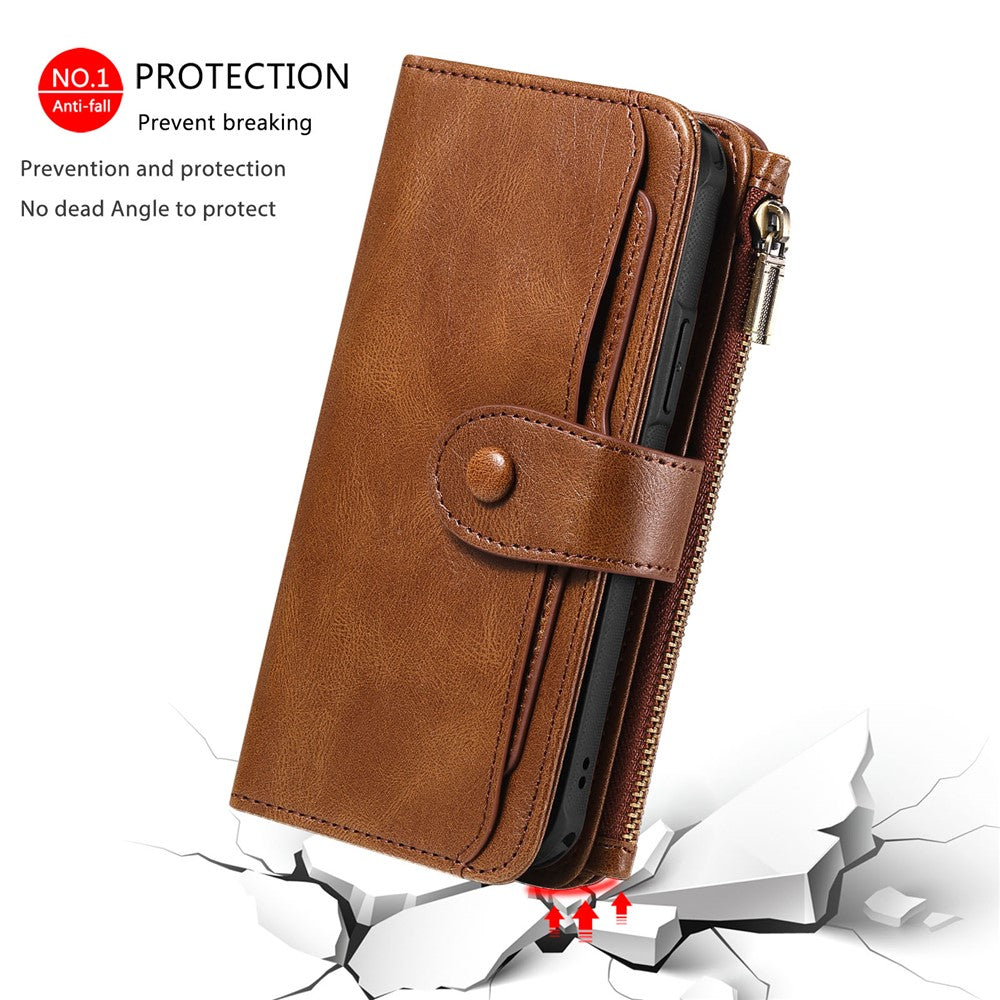 For iPhone 16 Pro Max Magnetic Case Detachable PU Leather Zipper Wallet Cover