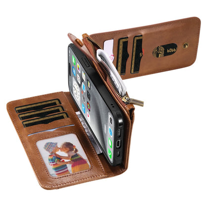 For iPhone 16 Pro Max Magnetic Case Detachable PU Leather Zipper Wallet Cover