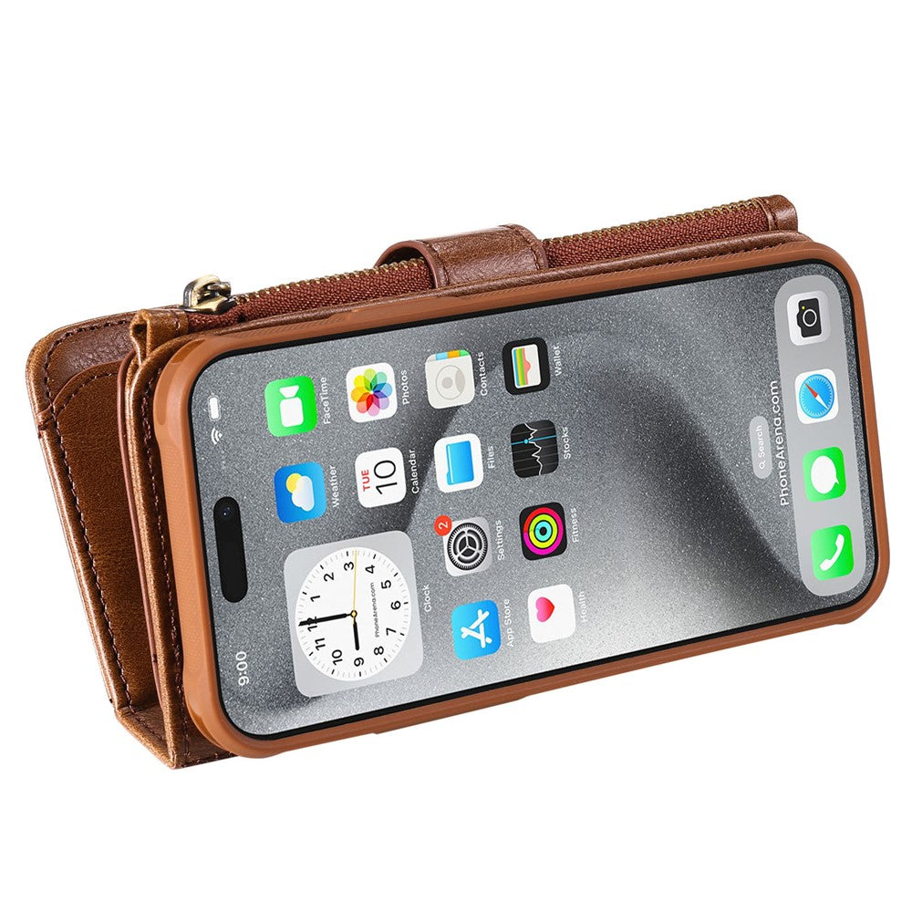 For iPhone 16 Pro Max Magnetic Case Detachable PU Leather Zipper Wallet Cover