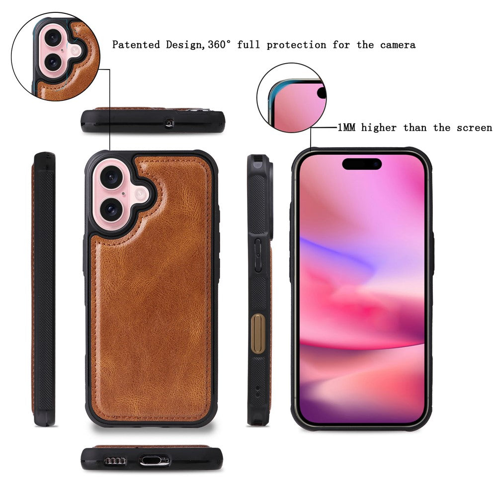 For iPhone 16 Magnetic Case Detachable PU Leather Zipper Wallet Cover