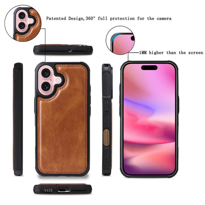 For iPhone 16 Magnetic Case Detachable PU Leather Zipper Wallet Cover