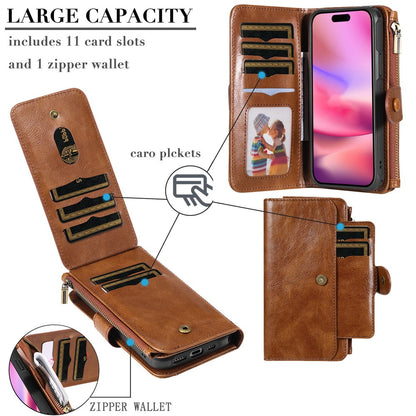 For iPhone 16 Magnetic Case Detachable PU Leather Zipper Wallet Cover