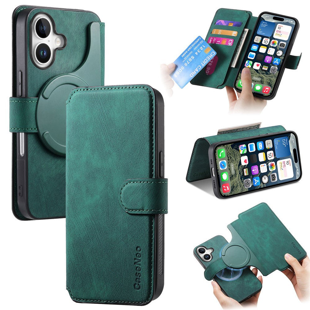 For iPhone 16 Magnetic Case CASENEO Detachable Leather Phone Wallet Cover
