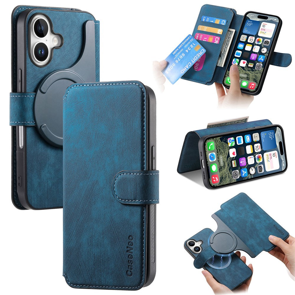 For iPhone 16 Magnetic Case CASENEO Detachable Leather Phone Wallet Cover