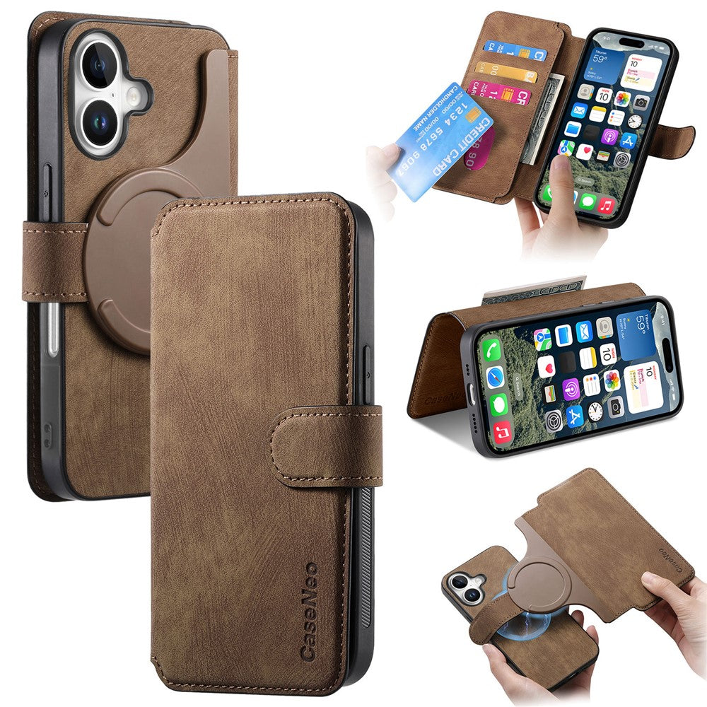 For iPhone 16 Magnetic Case CASENEO Detachable Leather Phone Wallet Cover
