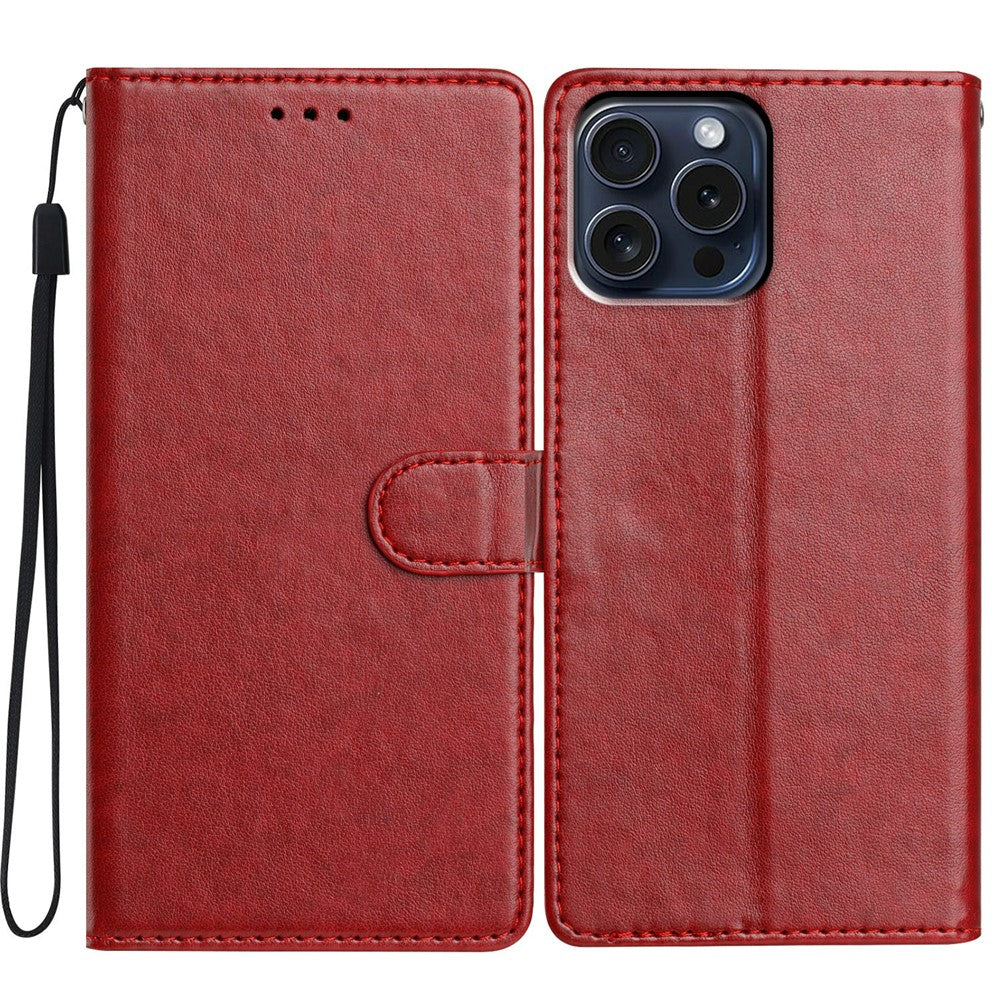 For iPhone 14 Pro Leather Phone Case Wallet Stand Cover with Handy Strap