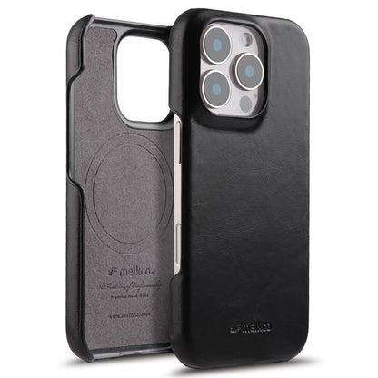 MELKCO For iPhone 16 Pro Max Case Compatible with MagSafe Waxy Genuine Cow Leather PC Phone Back Cover
