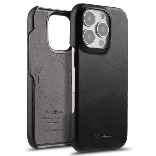 MELKCO For iPhone 16 Pro Max Case Compatible with MagSafe Waxy Genuine Cow Leather PC Phone Back Cover