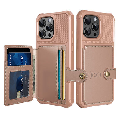For iPhone 16 Pro Phone Cases with Card Holder Shockproof PU Leather Back Cover
