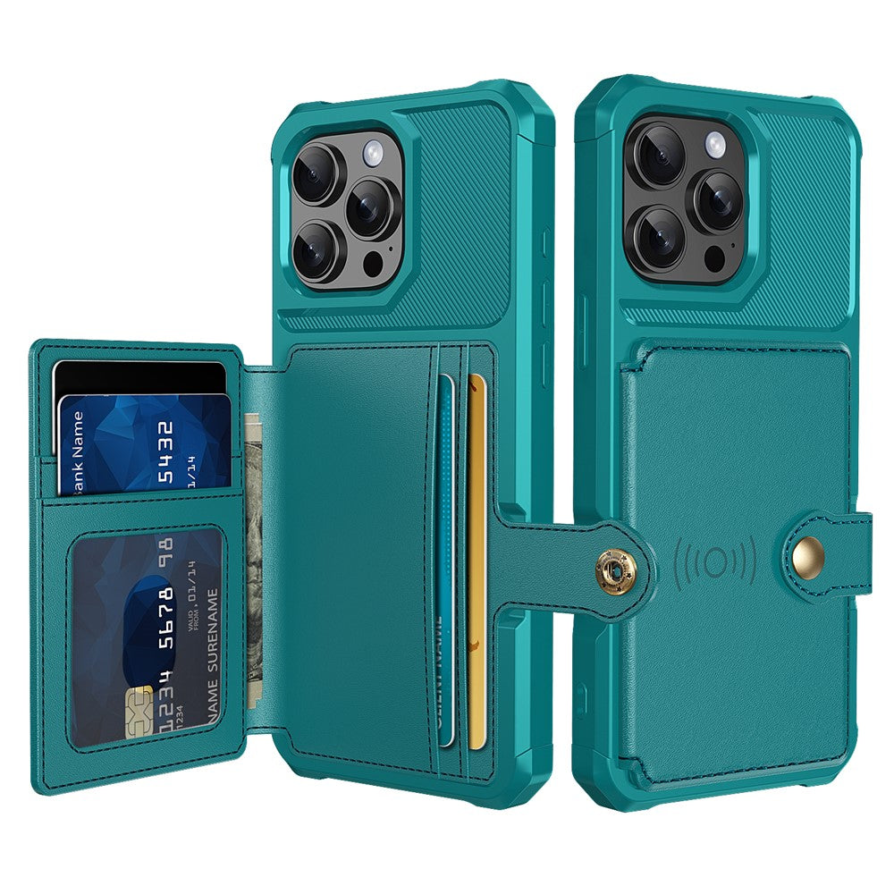 For iPhone 16 Pro Phone Cases with Card Holder Shockproof PU Leather Back Cover