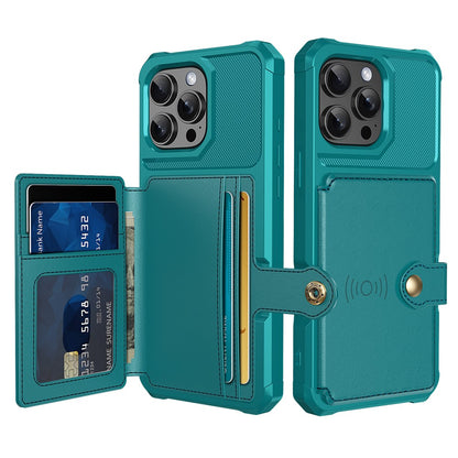 For iPhone 16 Pro Phone Cases with Card Holder Shockproof PU Leather Back Cover