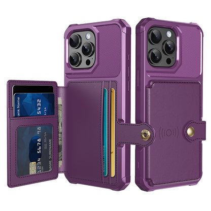 For iPhone 16 Pro Phone Cases with Card Holder Shockproof PU Leather Back Cover