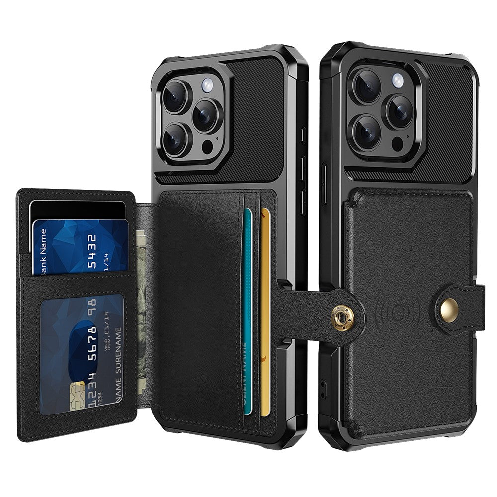 ZM03 For iPhone 16 Pro Max Case with Card Holder PU Leather+TPU Phone Back Cover