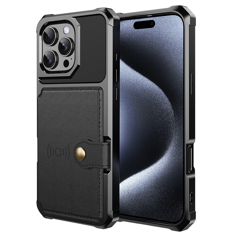 ZM03 For iPhone 16 Pro Max Case with Card Holder PU Leather+TPU Phone Back Cover