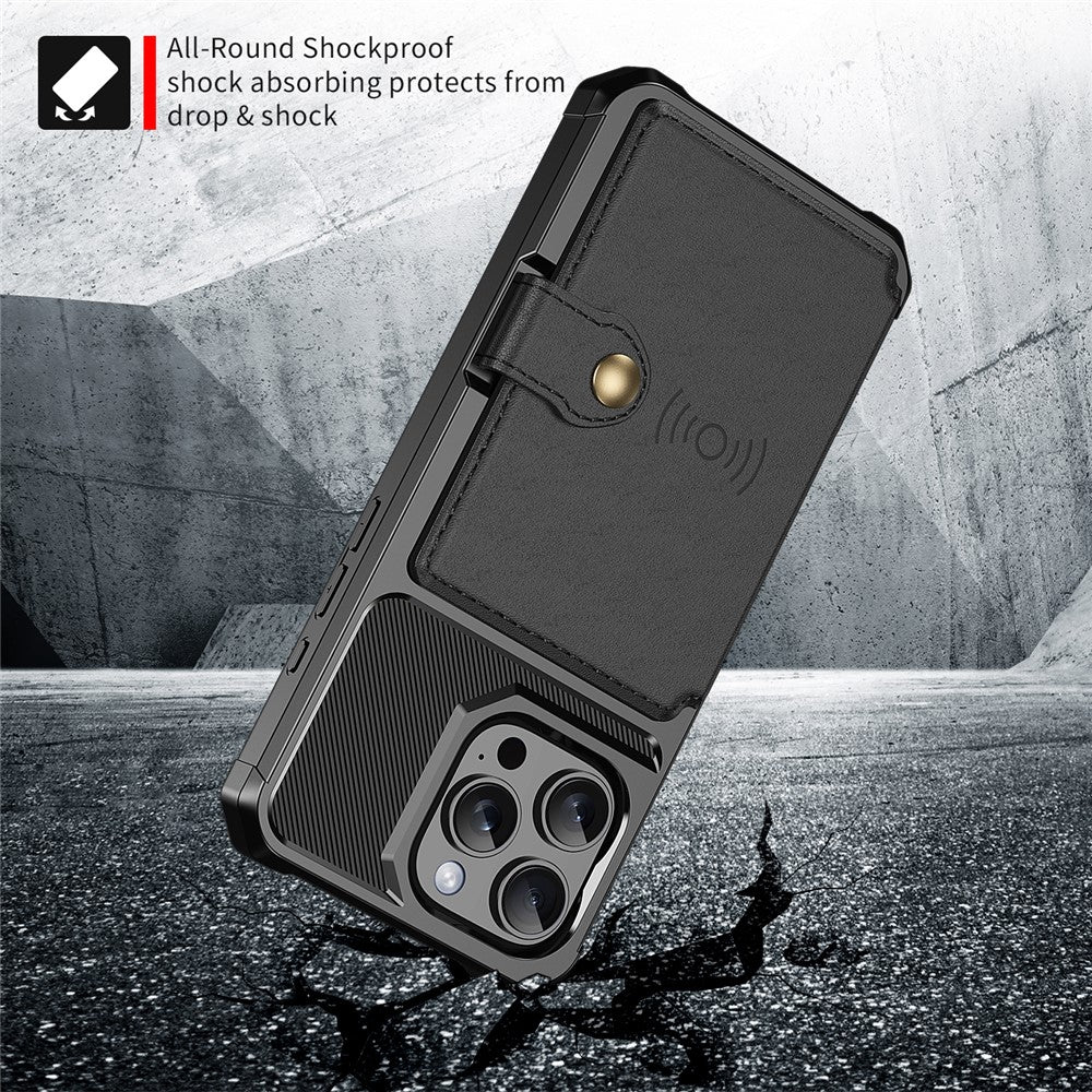 ZM03 For iPhone 16 Pro Max Case with Card Holder PU Leather+TPU Phone Back Cover