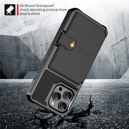 ZM03 For iPhone 16 Pro Max Case with Card Holder PU Leather+TPU Phone Back Cover