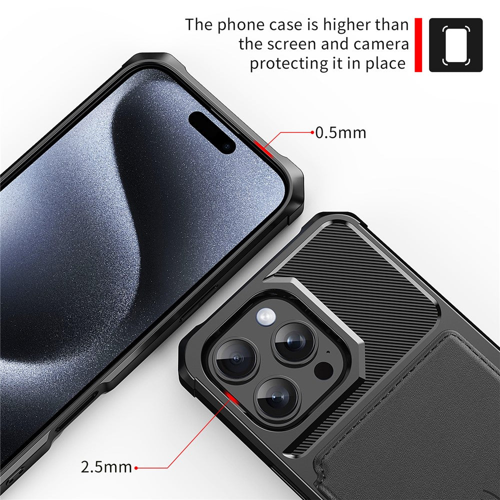 ZM03 For iPhone 16 Pro Max Case with Card Holder PU Leather+TPU Phone Back Cover