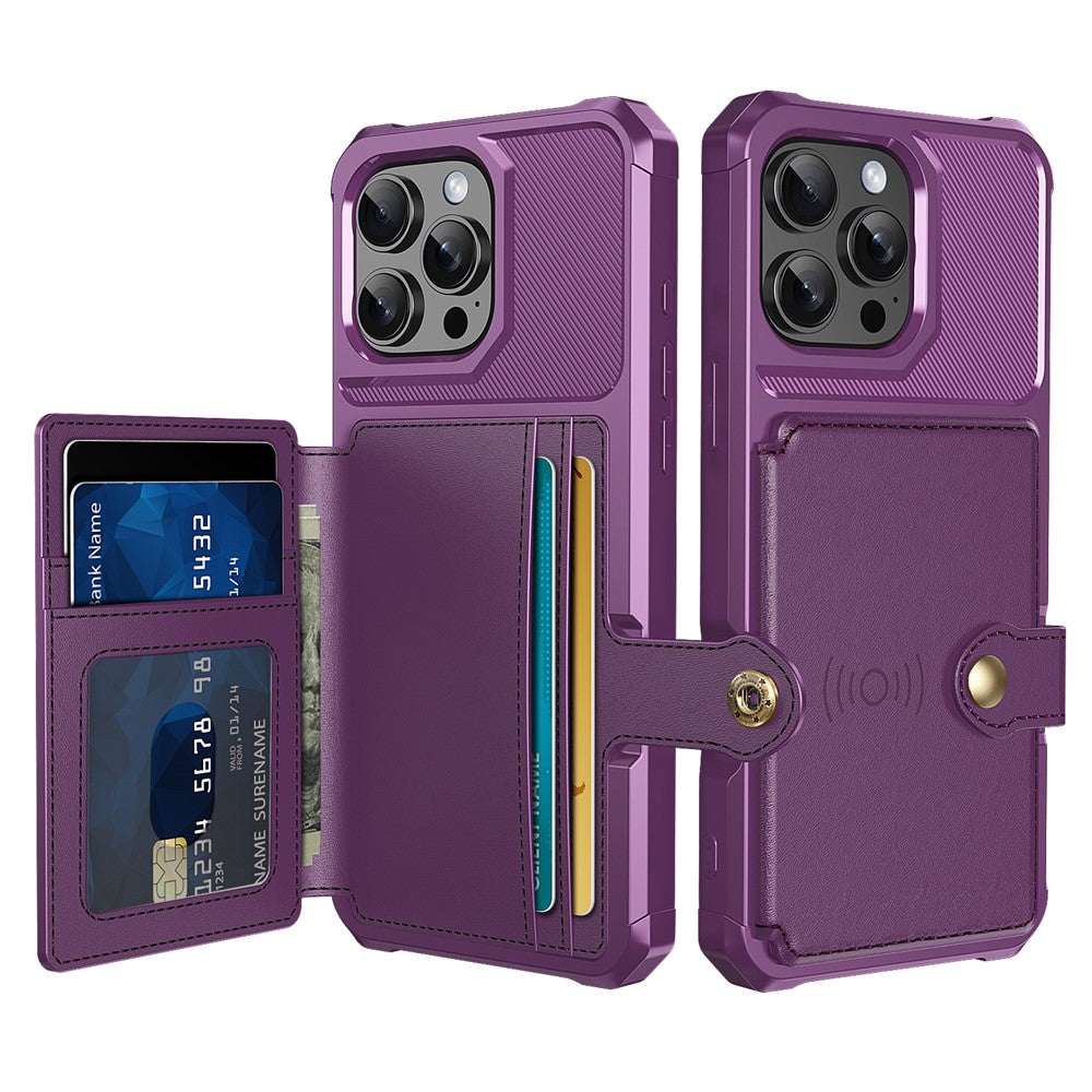 ZM03 For iPhone 16 Pro Max Case with Card Holder PU Leather+TPU Phone Back Cover
