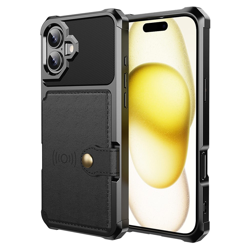 ZM03 For iPhone 16 Case with Card Holder PU Leather+TPU Phone Back Cover