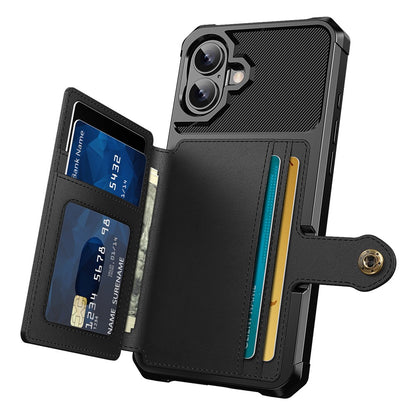 ZM03 For iPhone 16 Case with Card Holder PU Leather+TPU Phone Back Cover