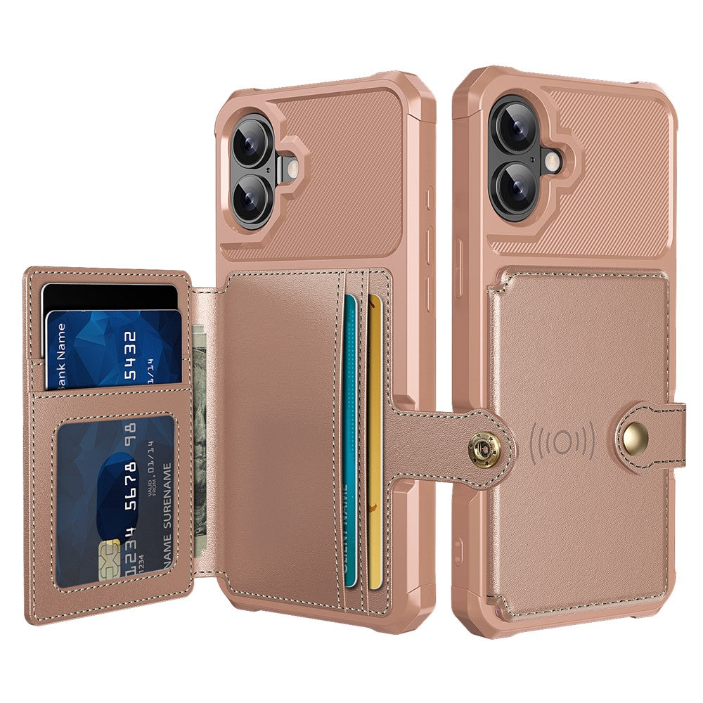 ZM03 For iPhone 16 Case with Card Holder PU Leather+TPU Phone Back Cover