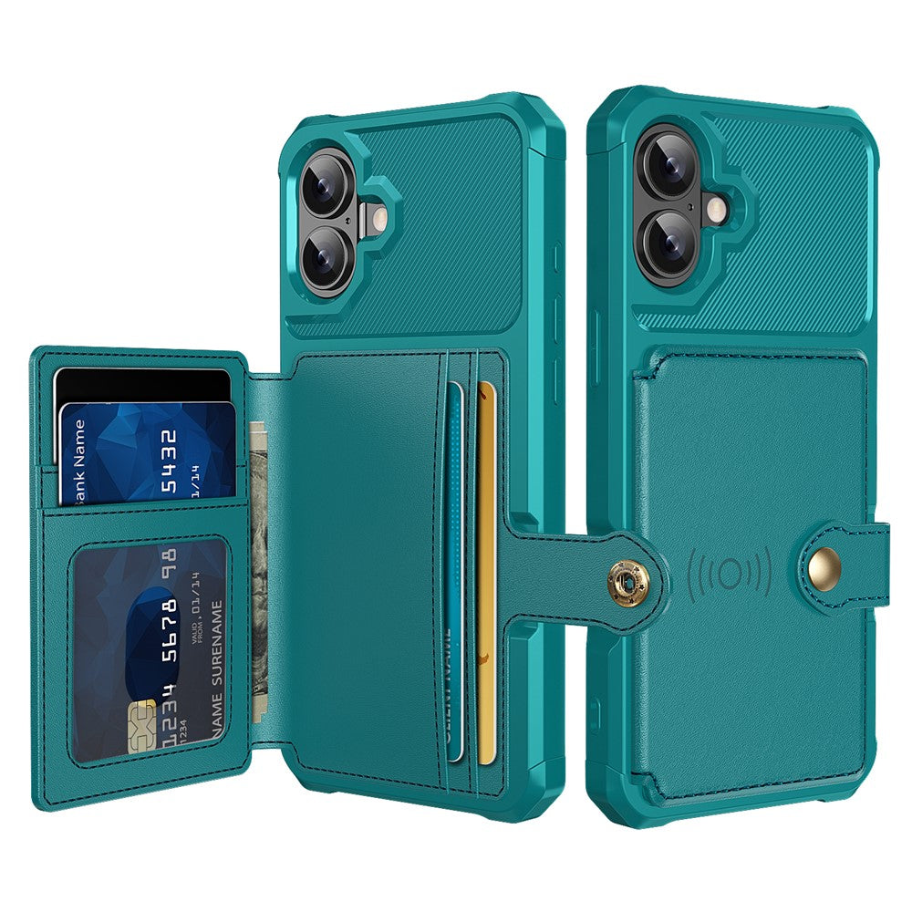ZM03 For iPhone 16 Case with Card Holder PU Leather+TPU Phone Back Cover