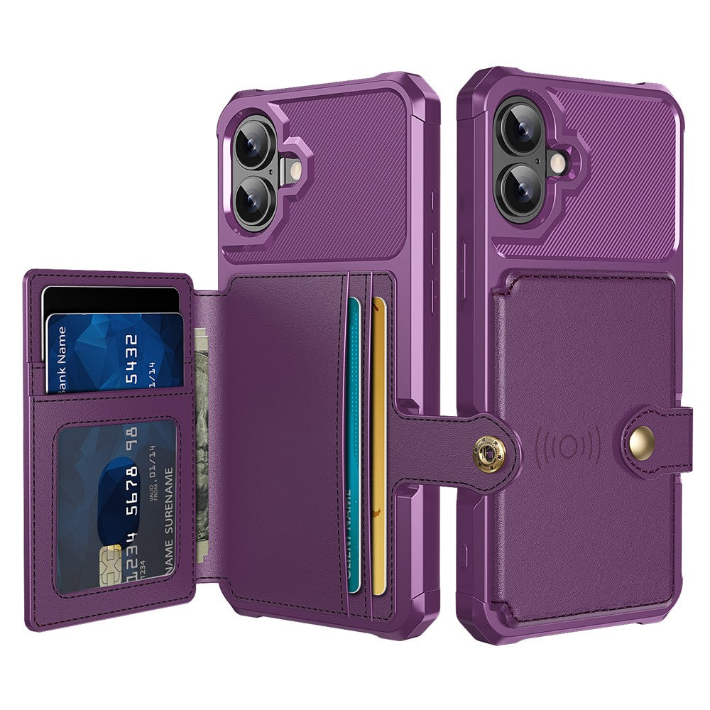 ZM03 For iPhone 16 Case with Card Holder PU Leather+TPU Phone Back Cover