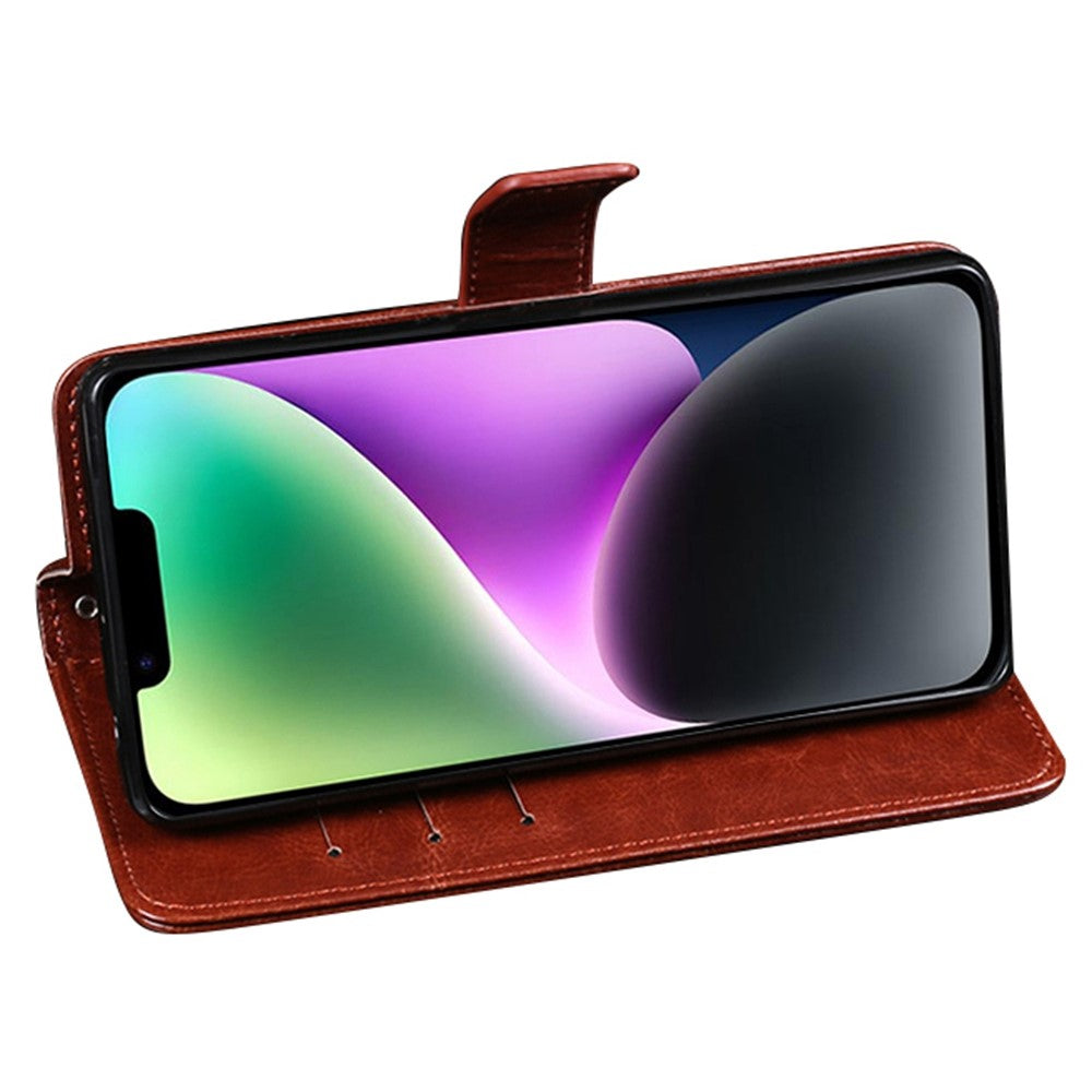 IDEWEI Phone Flip Wallet Case for iPhone 14, Magnetic Closure Crazy Horse Textured Anti-scratch PU Leather Phone Cover Stand