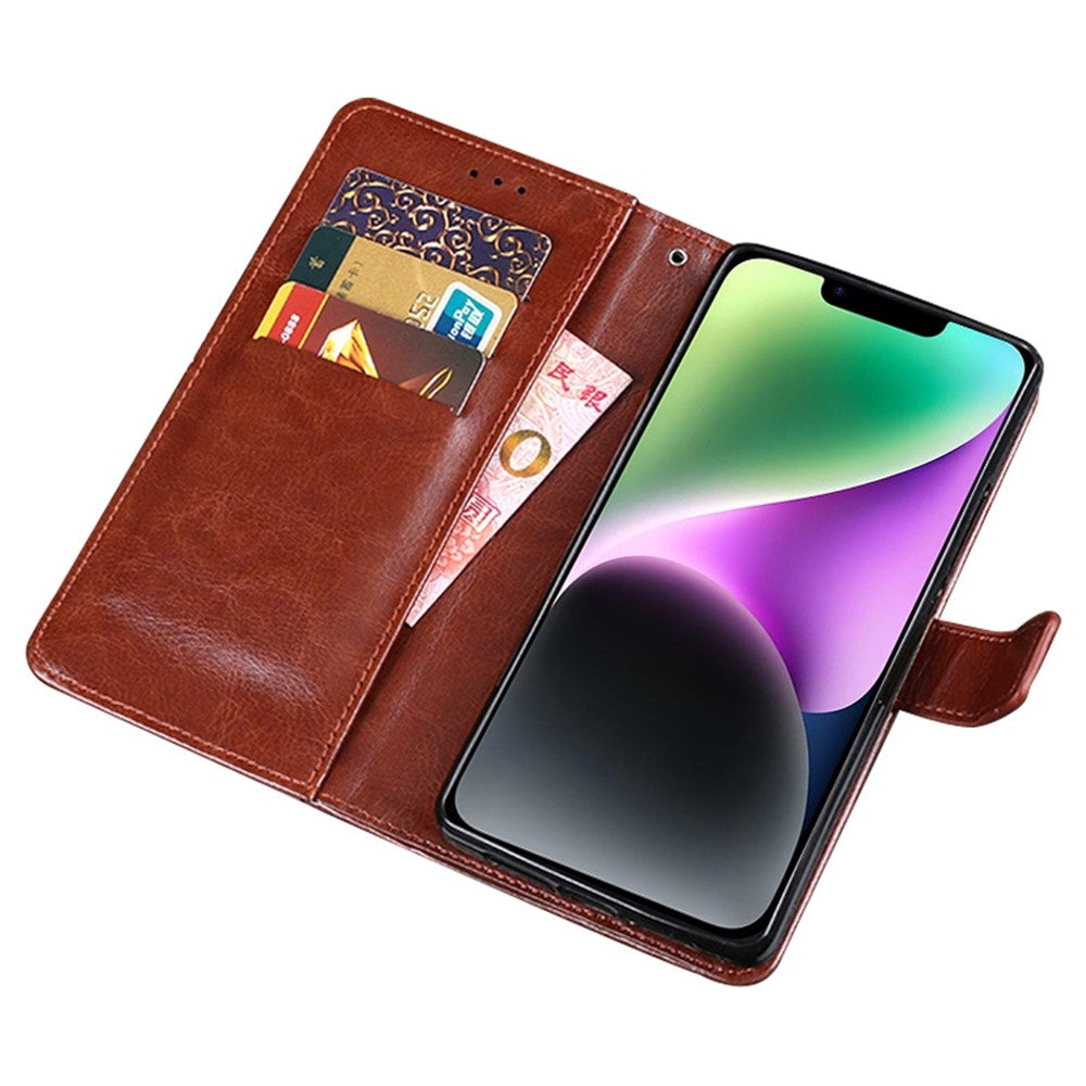 IDEWEI Phone Flip Wallet Case for iPhone 14, Magnetic Closure Crazy Horse Textured Anti-scratch PU Leather Phone Cover Stand