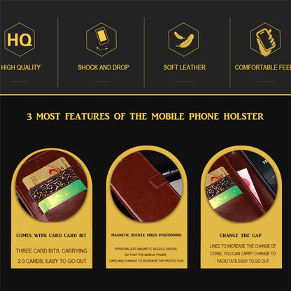 IDEWEI Phone Flip Wallet Case for iPhone 14, Magnetic Closure Crazy Horse Textured Anti-scratch PU Leather Phone Cover Stand