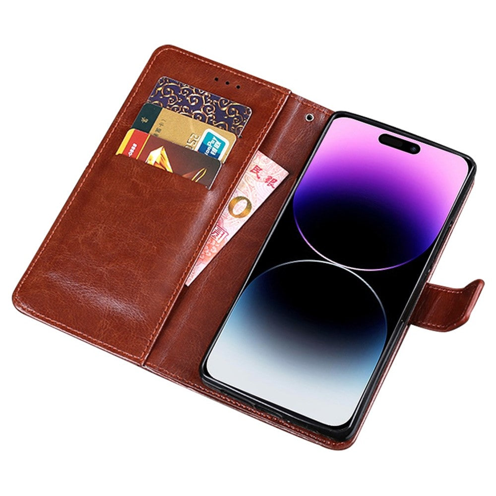 IDEWEI Phone Wallet Case for iPhone 14 Pro Max, Anti-fall Crazy Horse Textured PU Leather Phone Shell Magnetic Closure Flip Cover Stand