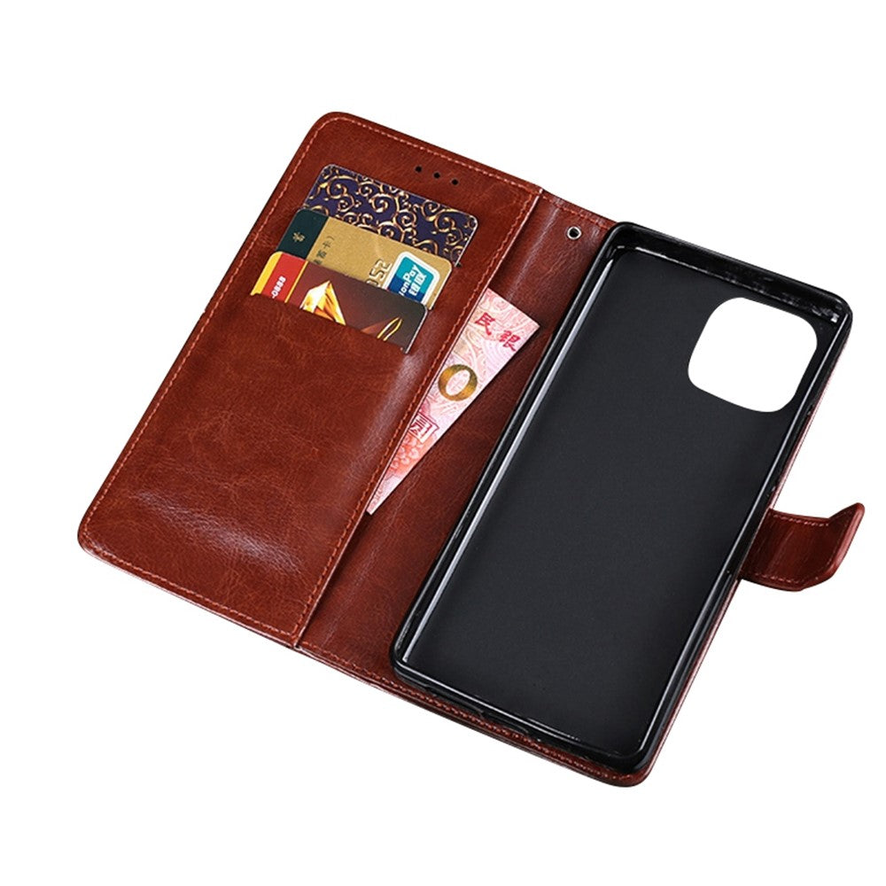 IDEWEI Phone Wallet Case for iPhone 14 Pro Max, Anti-fall Crazy Horse Textured PU Leather Phone Shell Magnetic Closure Flip Cover Stand