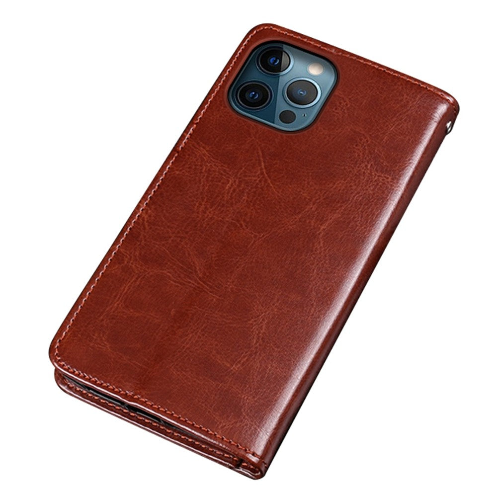 IDEWEI Phone Wallet Case for iPhone 14 Pro Max, Anti-fall Crazy Horse Textured PU Leather Phone Shell Magnetic Closure Flip Cover Stand